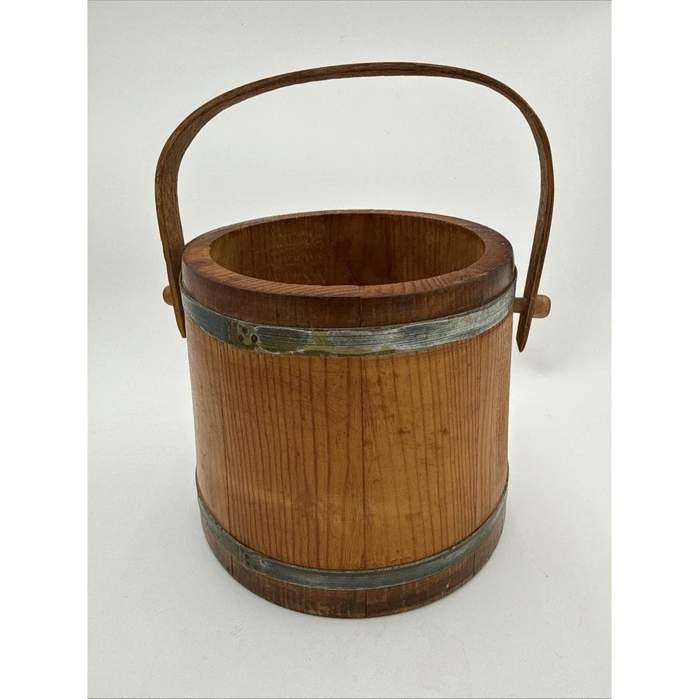 Vintage Handmade Wooden Fire Kindler Bucket Rustic Cabin Fireplace Decor